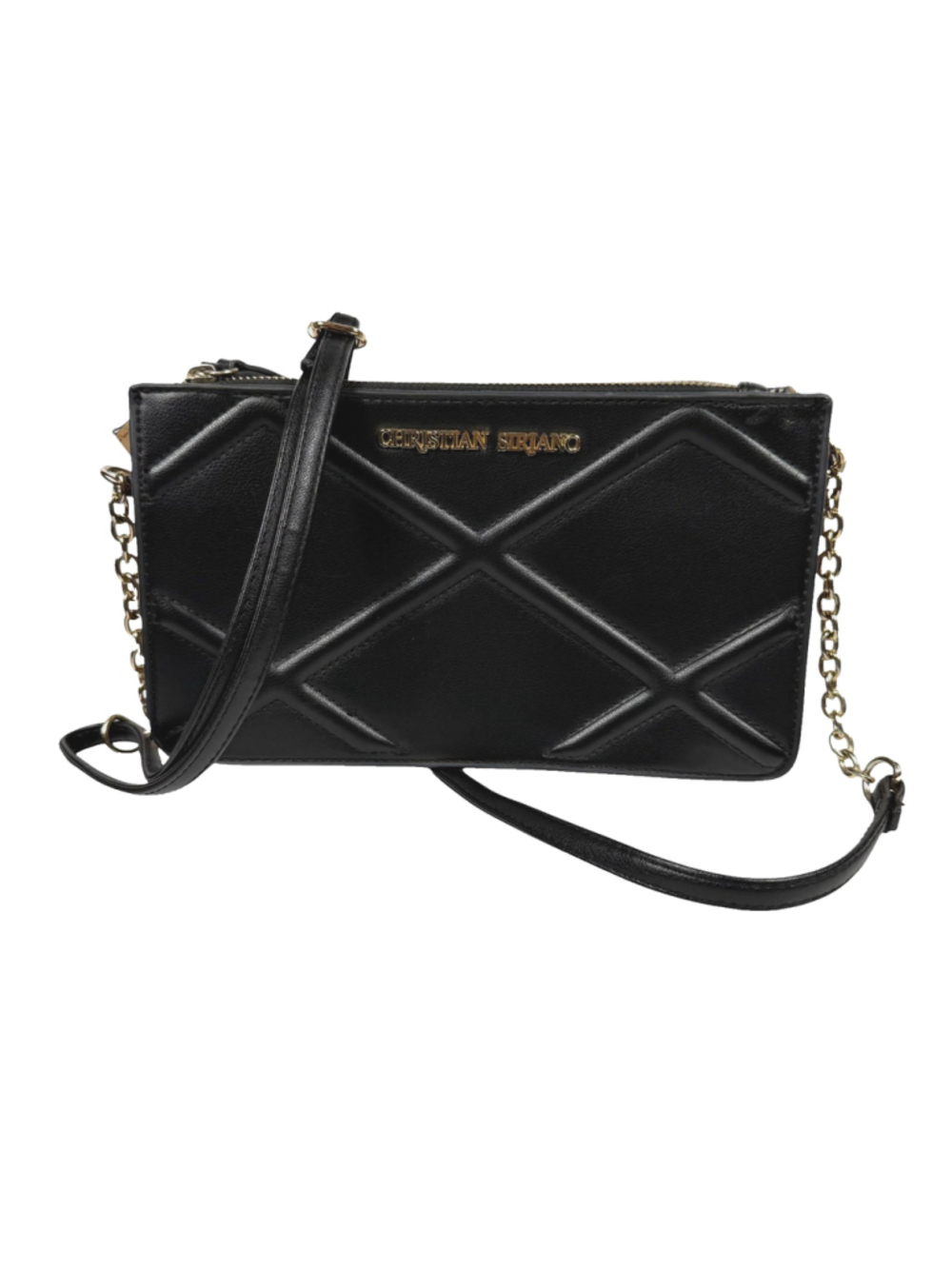 Christian Siriano Quilted Purse Crossbody Bag Black Leather Strap Stripe Women's